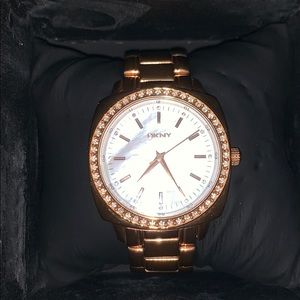 DKNY Gold Watch with Rhinestone Bezel